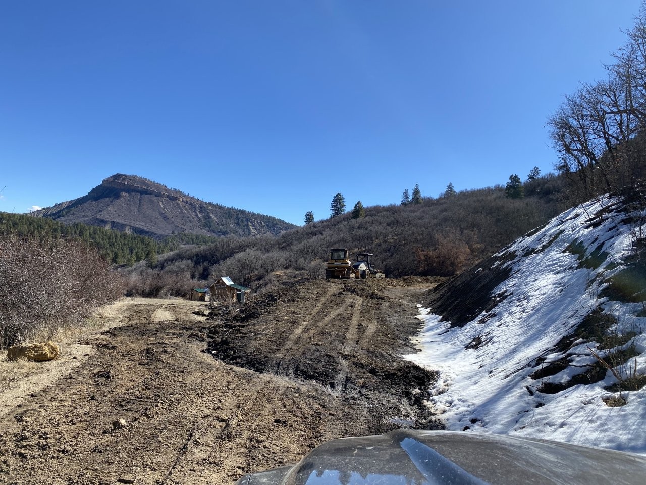 Driveway construction is underway.